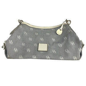 Dooney And Bourke Small East West Slouch Hobo Bag White Leather Gray Canvas